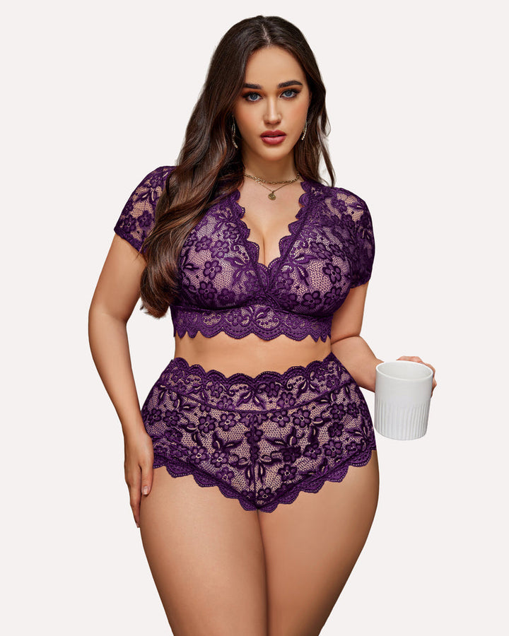 Romina – Plus Size Lace Trim Set