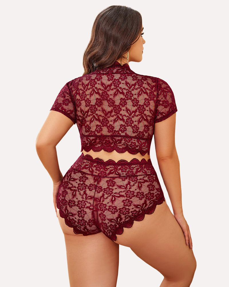 Romina – Plus Size Lace Trim Set