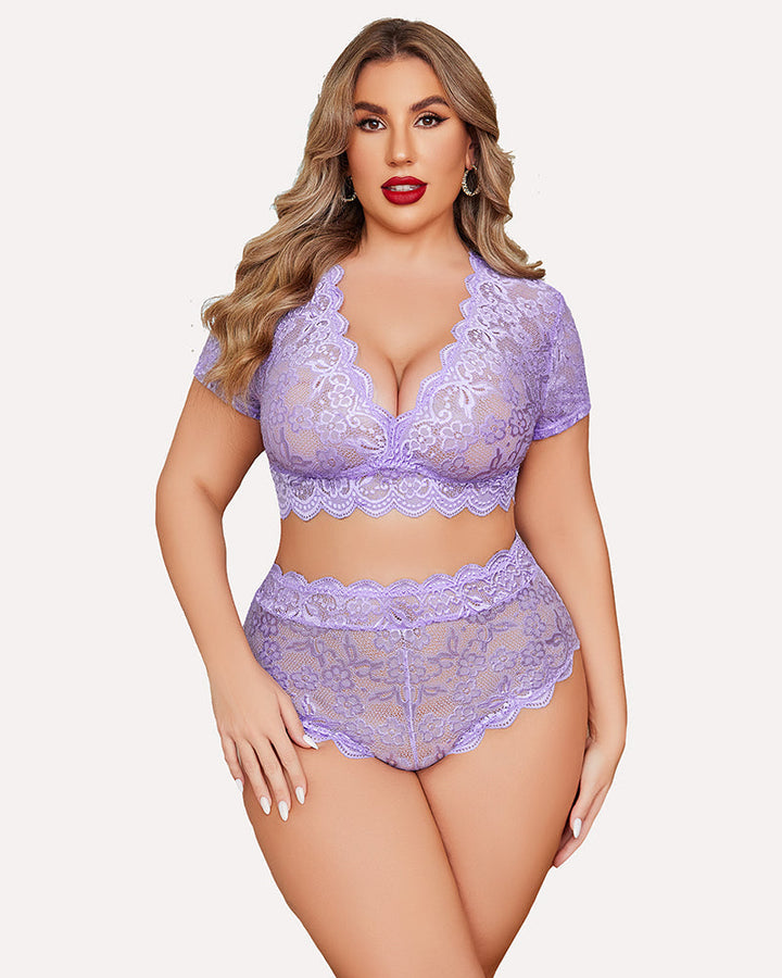 Romina – Plus Size Lace Trim Set