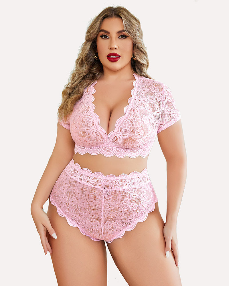 Romina – Plus Size Lace Trim Set