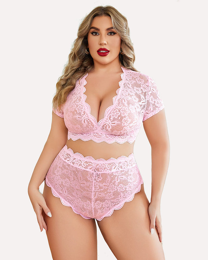 Romina – Plus Size Lace Trim Set