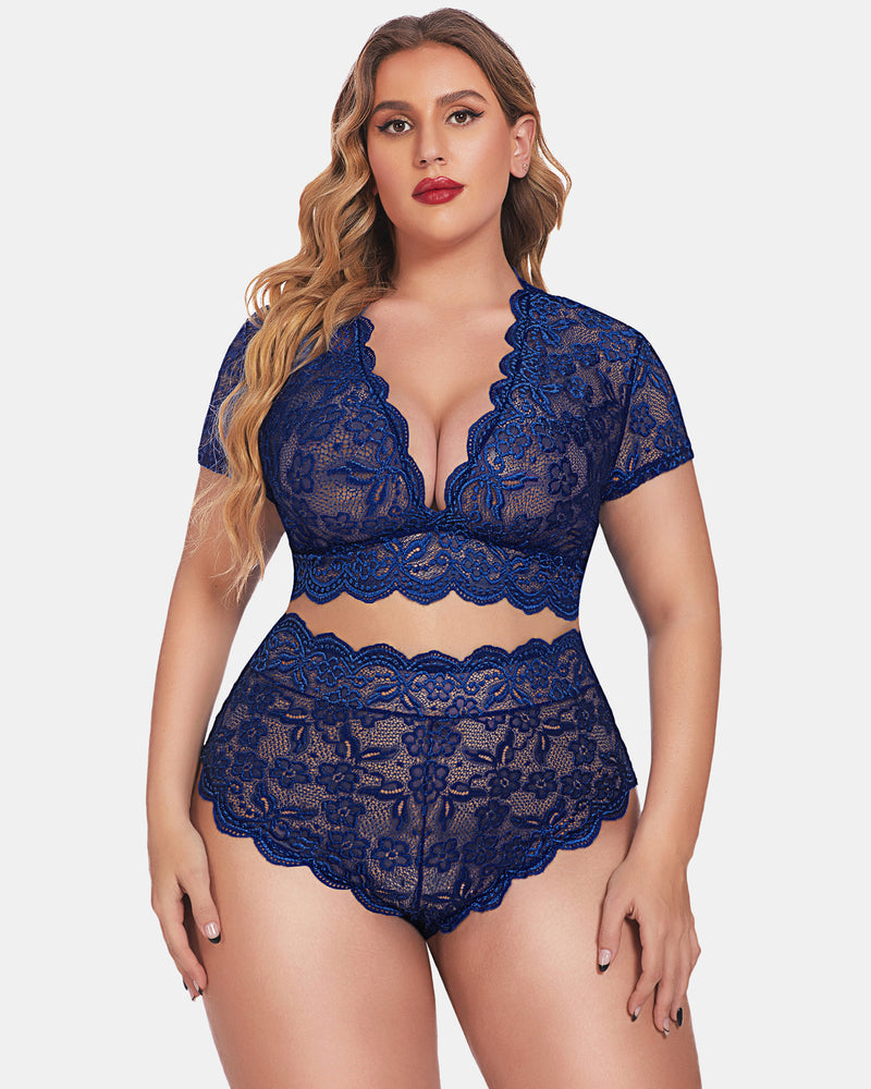Romina – Plus Size Lace Trim Set