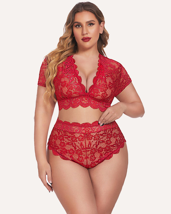 Romina – Plus Size Lace Trim Set