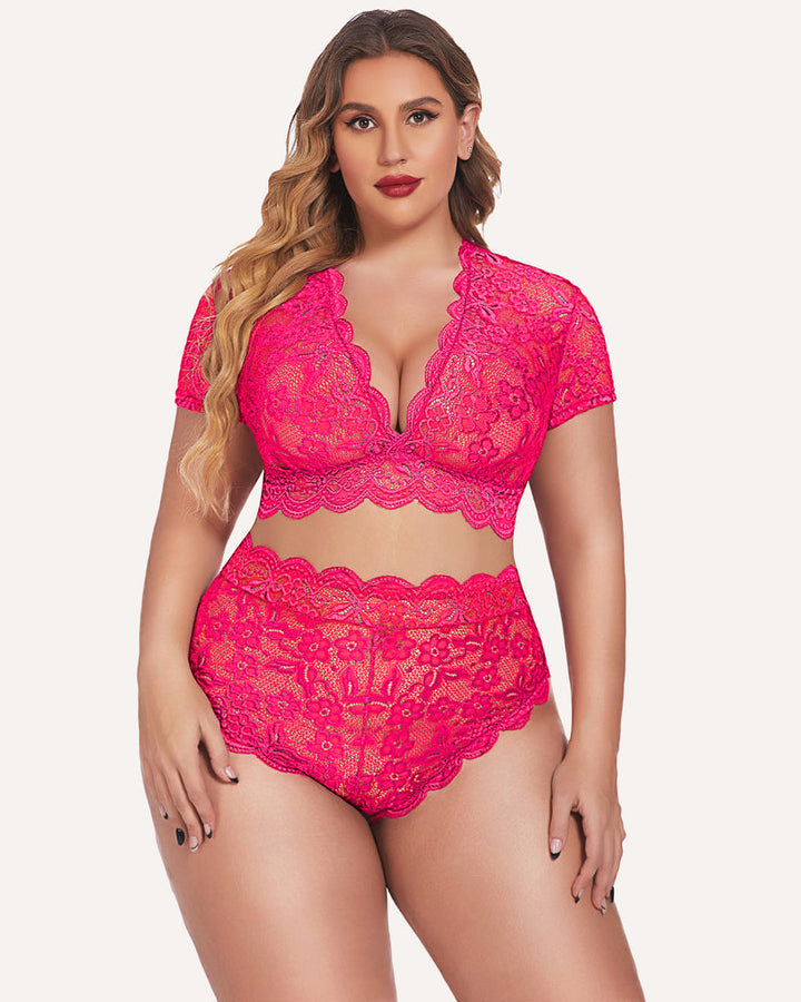 Romina – Plus Size Lace Trim Set