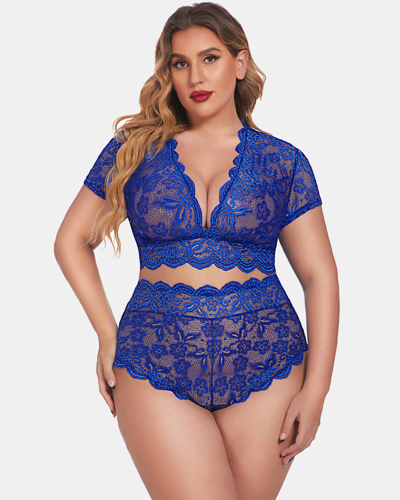 Romina – Plus Size Lace Trim Set