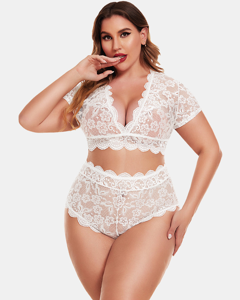 Romina – Plus Size Lace Trim Set