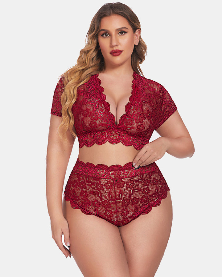 Romina – Plus Size Lace Trim Set