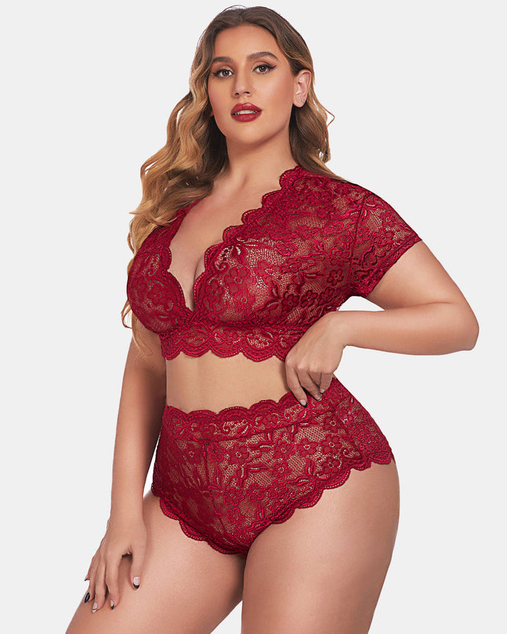 Romina – Plus Size Lace Trim Set