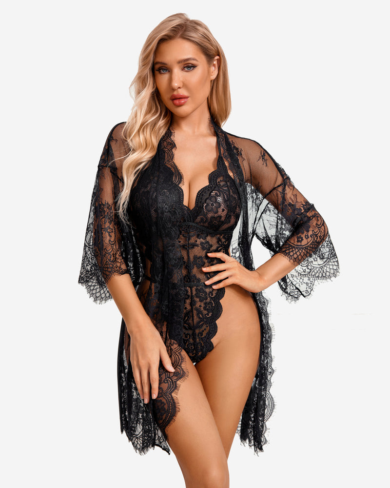 Calindra – Lace Robe & Teddy Set