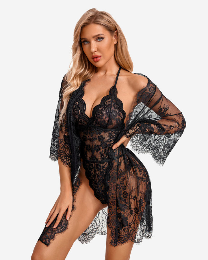 Calindra – Lace Robe & Teddy Set