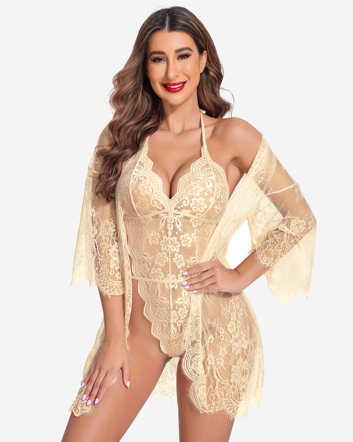 Calindra – Lace Robe & Teddy Set