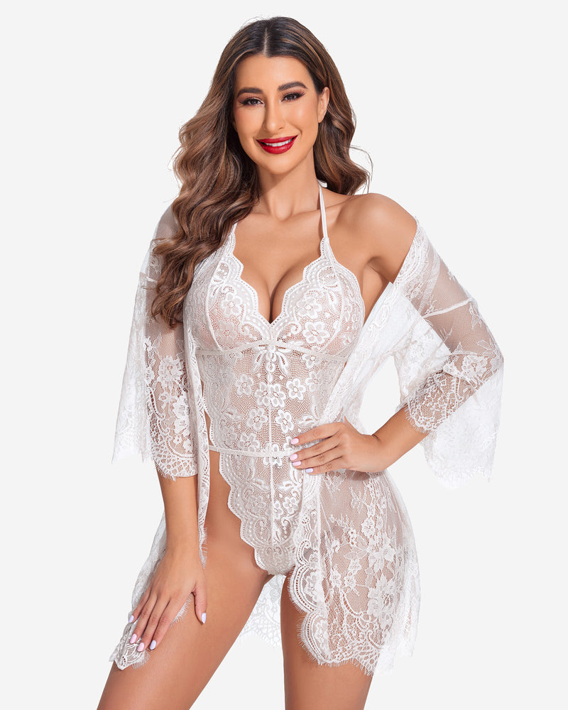 Calindra – Lace Robe & Teddy Set