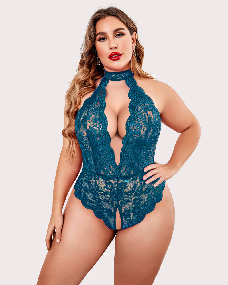 Serenyllith – Plus Size Lace Halter Teddy
