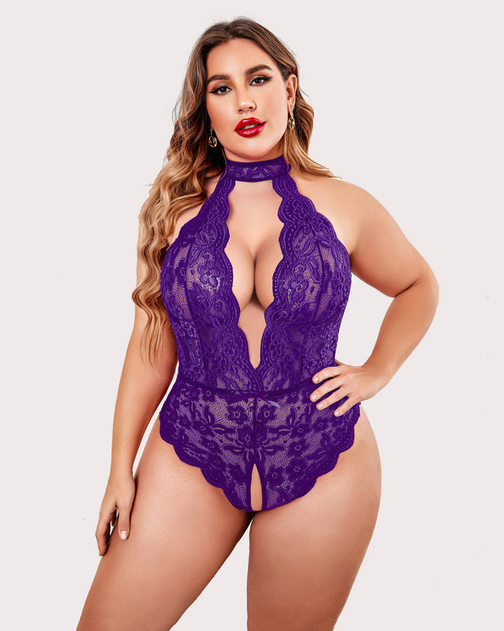 Serenyllith – Plus Size Lace Halter Teddy