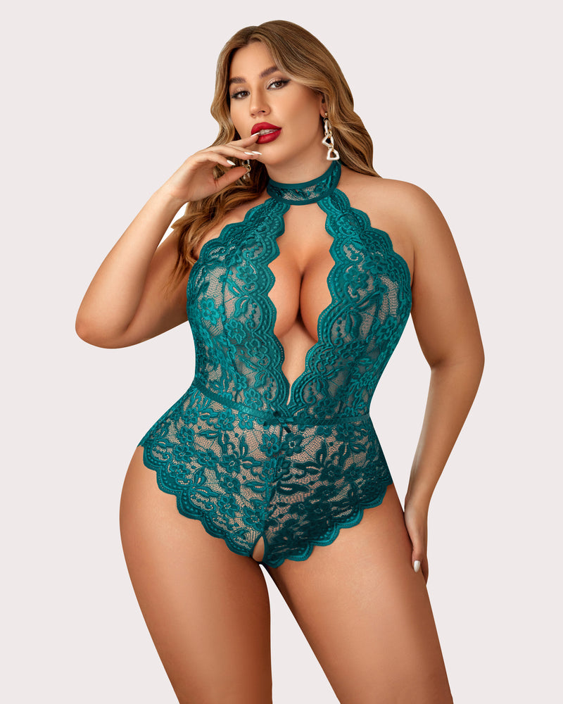Serenyllith – Plus Size Lace Halter Teddy