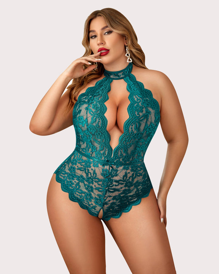 Serenyllith – Plus Size Lace Halter Teddy