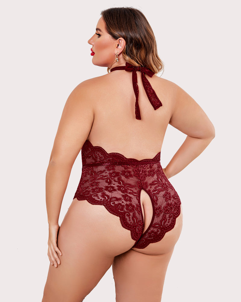 Serenyllith – Plus Size Lace Halter Teddy