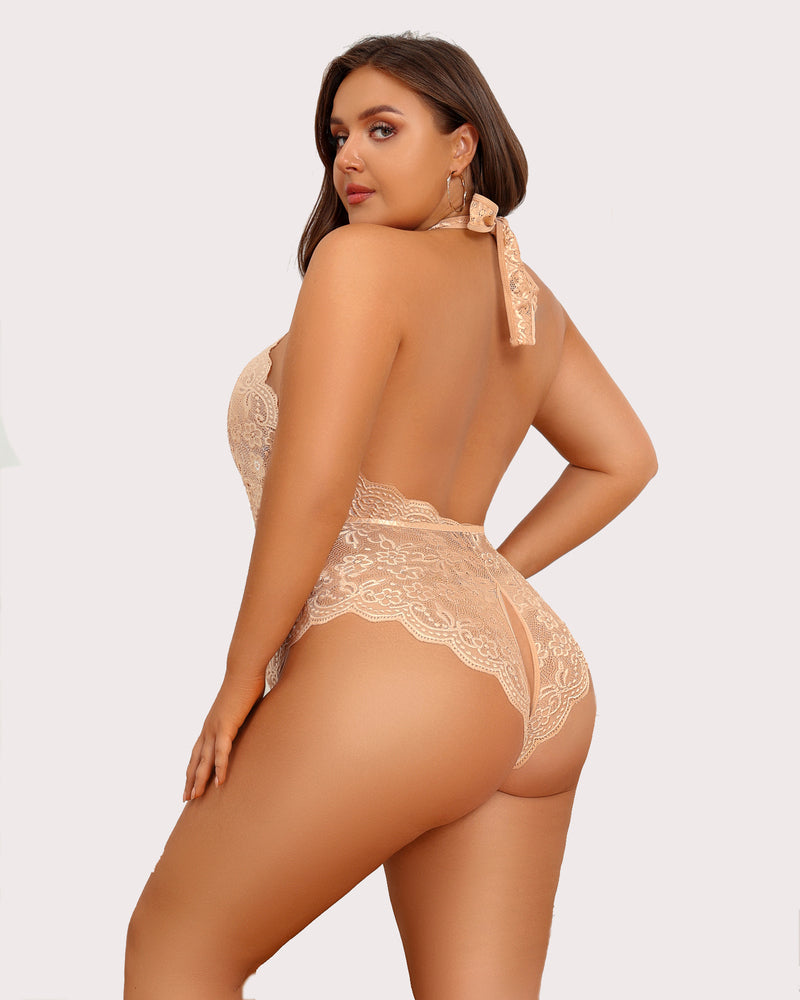 Serenyllith – Plus Size Lace Halter Teddy