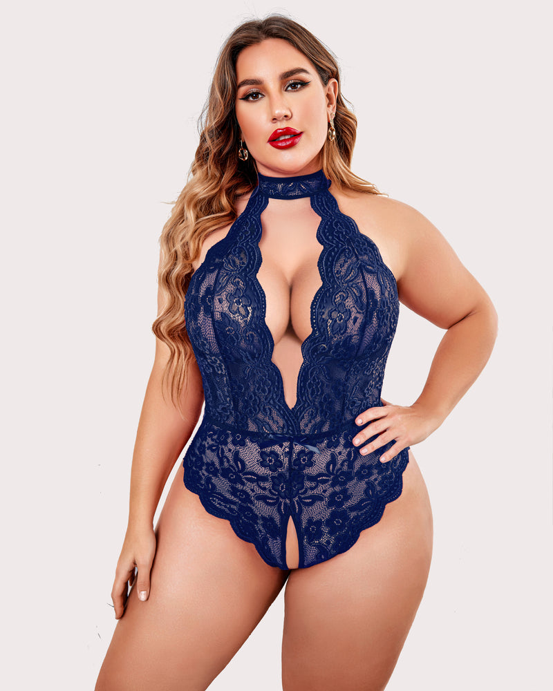 Serenyllith – Plus Size Lace Halter Teddy