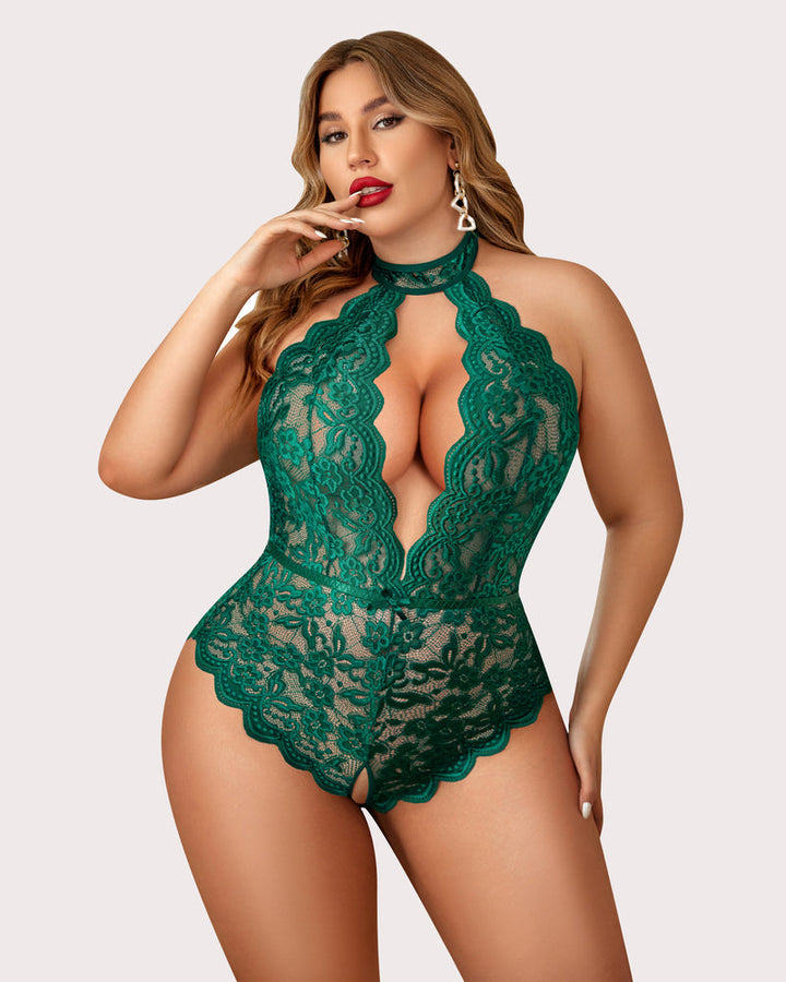 Serenyllith – Plus Size Lace Halter Teddy