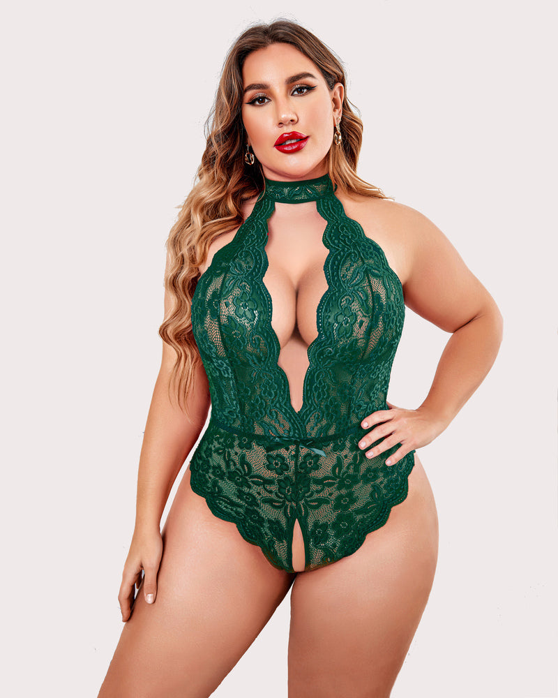 Serenyllith – Plus Size Lace Halter Teddy