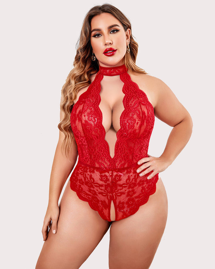 Serenyllith – Plus Size Lace Halter Teddy