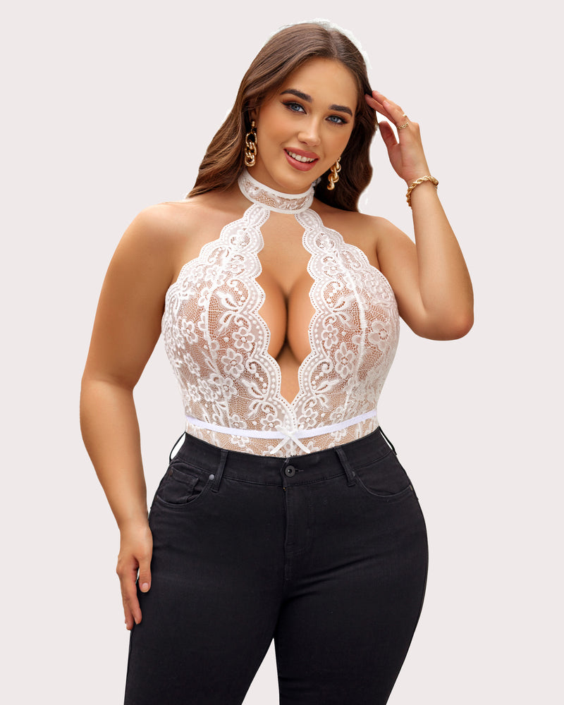 Serenyllith – Plus Size Lace Halter Teddy