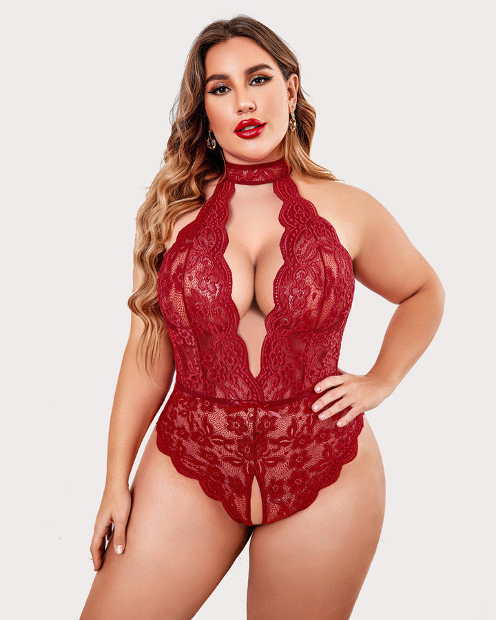 Serenyllith – Plus Size Lace Halter Teddy