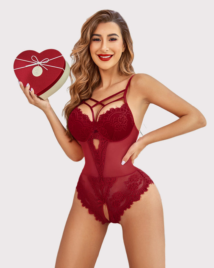 Cyralisse – Floral Lace Crotchless Bodysuit