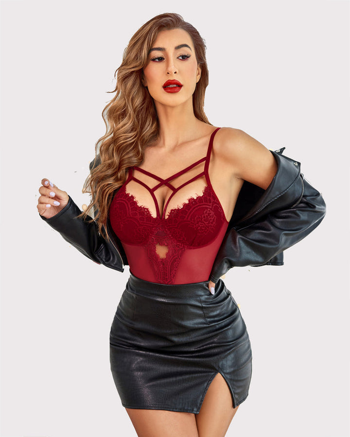 Cyralisse – Floral Lace Crotchless Bodysuit