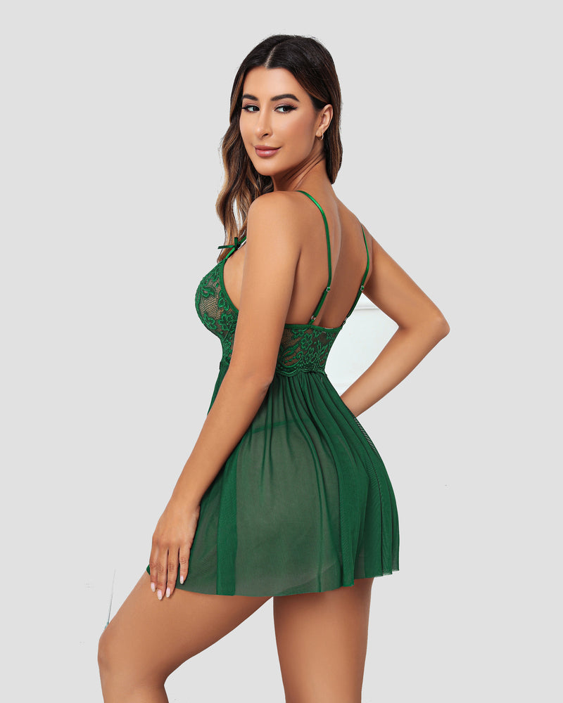 Elyssandra – V-Neck Mesh Side Slit Nightdress