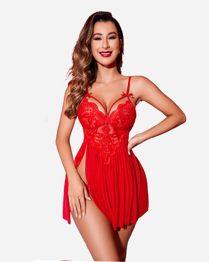 Elyssandra – V-Neck Mesh Side Slit Nightdress
