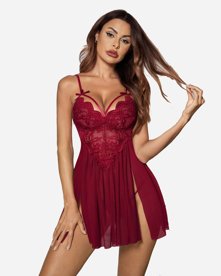 Elyssandra – V-Neck Mesh Side Slit Nightdress