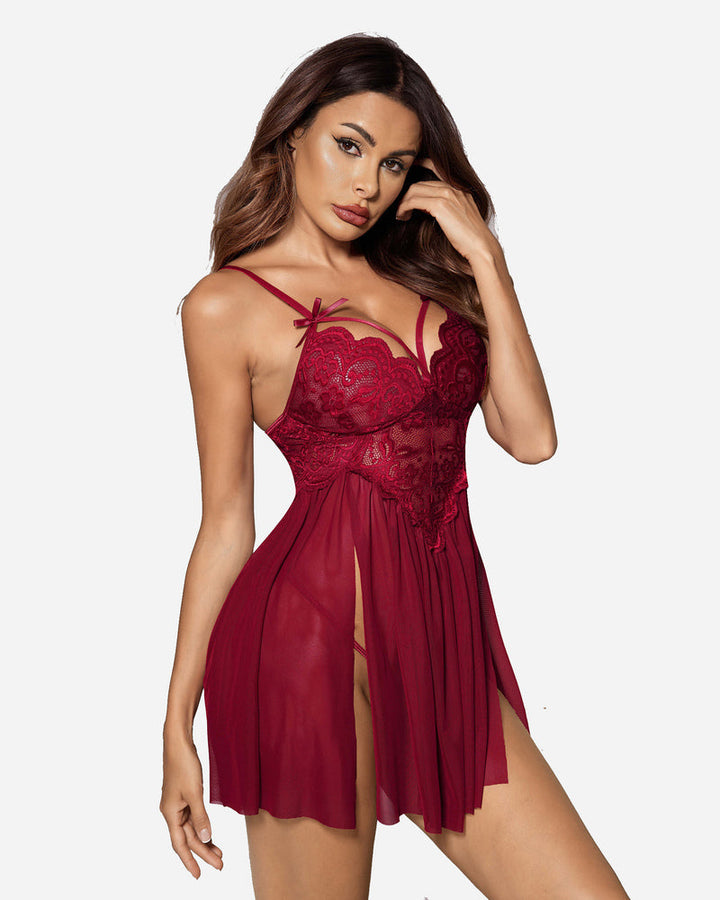 Elyssandra – V-Neck Mesh Side Slit Nightdress