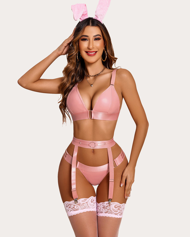Valerisse – Five-Piece Leather Garter Lingerie Set