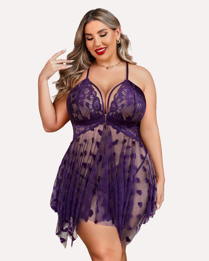 Elvara – Plus Size Lace Slit Nightdress