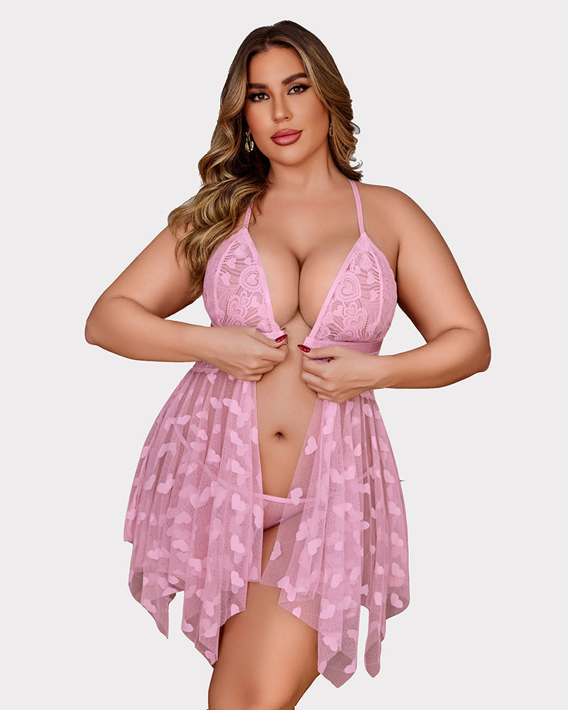 Elvara – Plus Size Lace Slit Nightdress