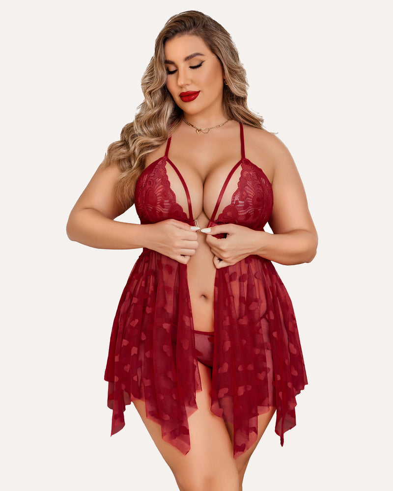 Elvara – Plus Size Lace Slit Nightdress