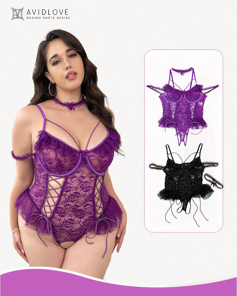 Lunariah – Plus Size Sheer Lace Bodysuit