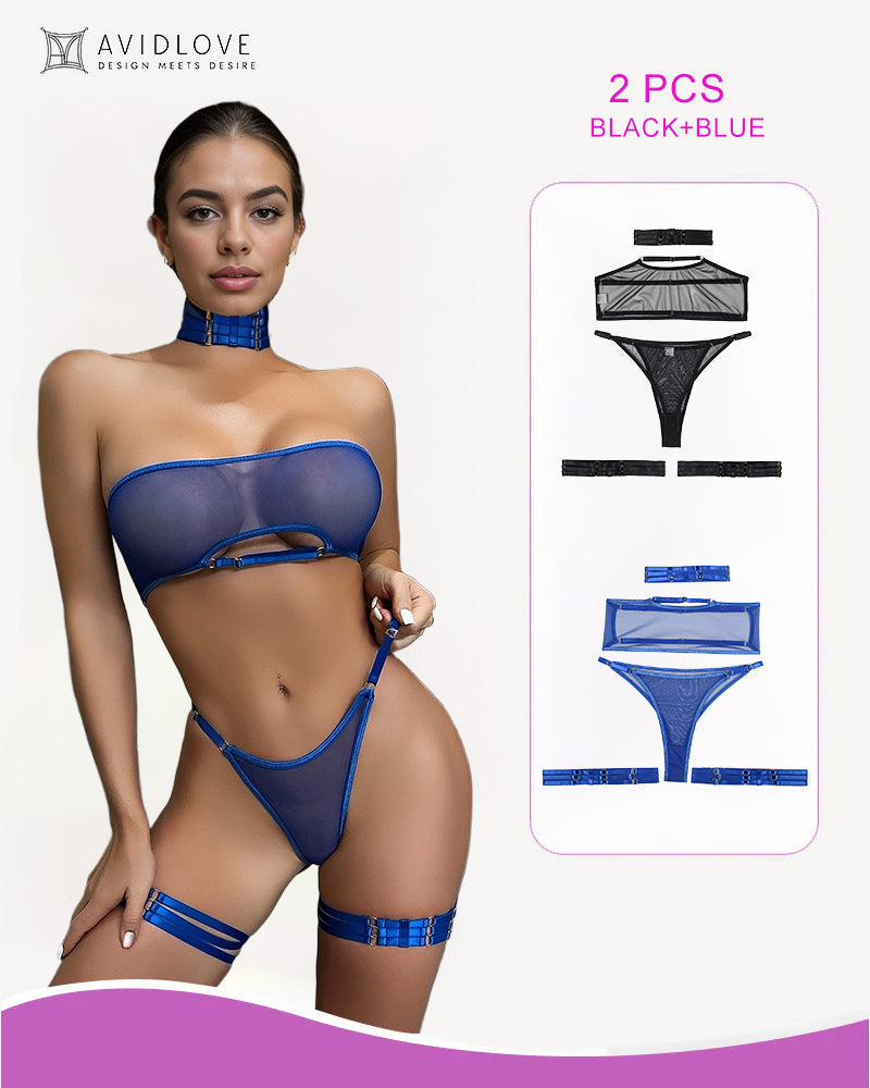 Marivienne – Four-Piece Sheer Mesh Lingerie Set