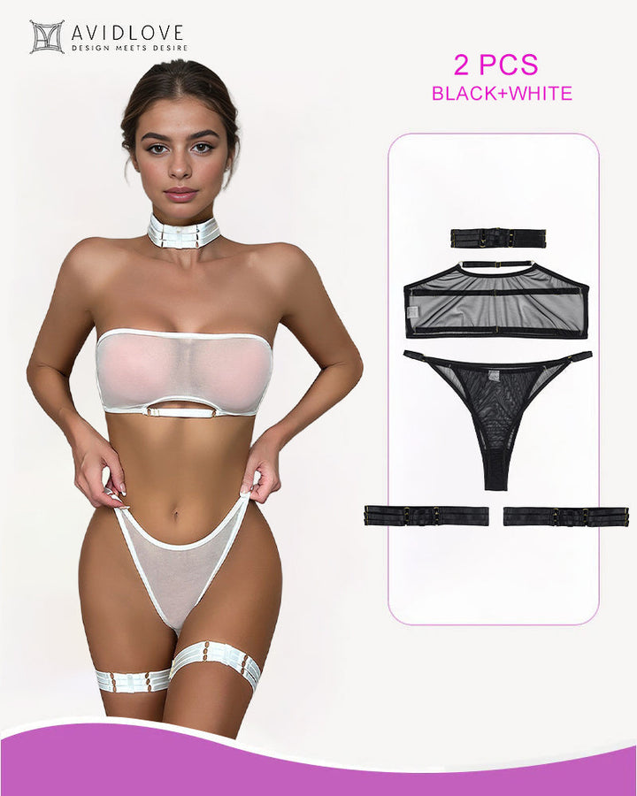 Marivienne – Four-Piece Sheer Mesh Lingerie Set