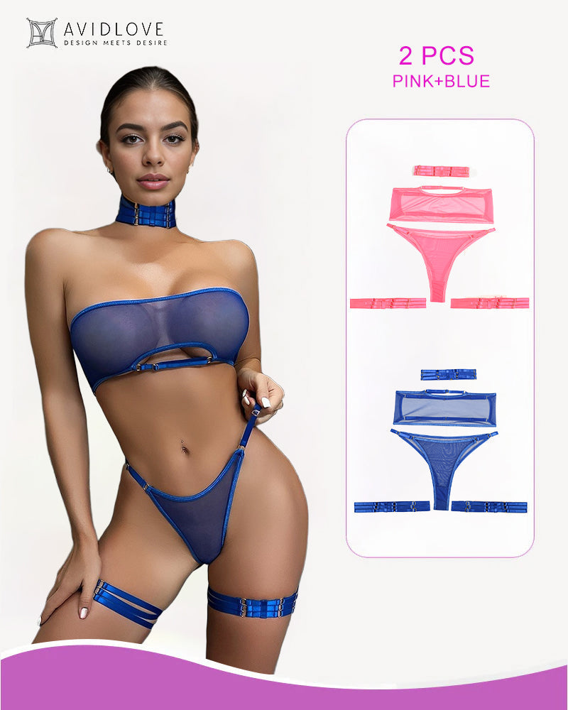 Marivienne – Four-Piece Sheer Mesh Lingerie Set