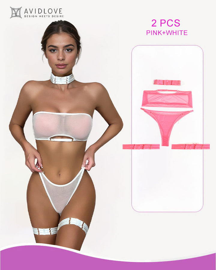 Marivienne – Four-Piece Sheer Mesh Lingerie Set