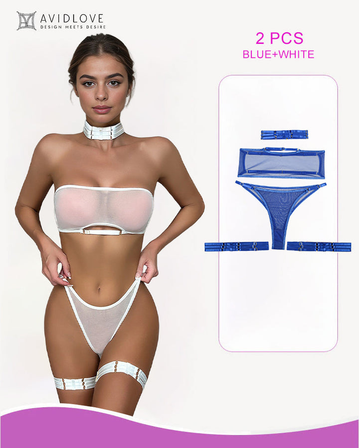 Marivienne – Four-Piece Sheer Mesh Lingerie Set