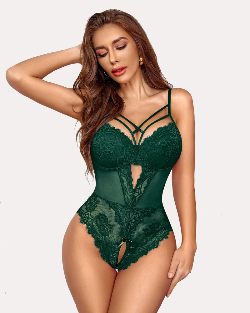 Cyralisse – Floral Lace Crotchless Bodysuit