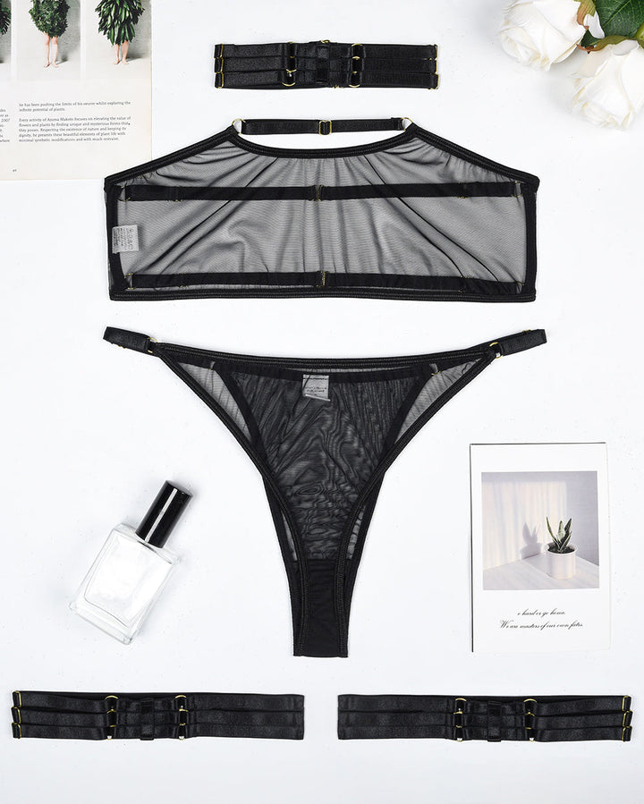 Marivienne – Four-Piece Sheer Mesh Lingerie Set