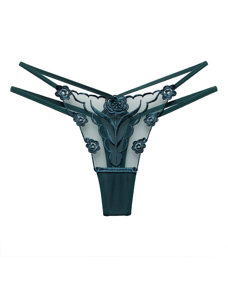Cyralisseya – Rose Embroidery Mesh Thong
