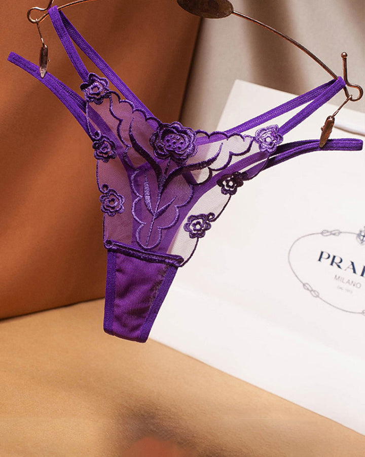 Cyralisseya – Rose Embroidery Mesh Thong