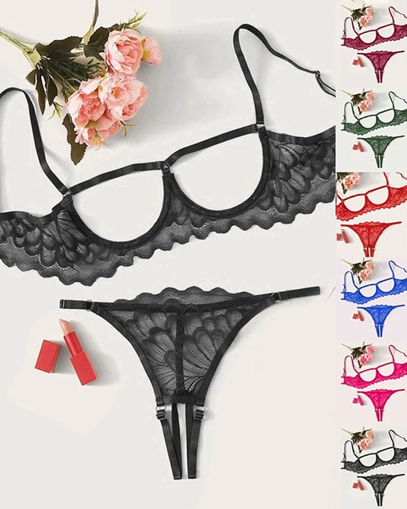 Marcelle – Lace Hollow Bra & Thong Set