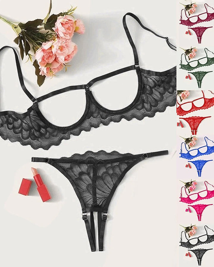 Marcelle – Lace Hollow Bra & Thong Set
